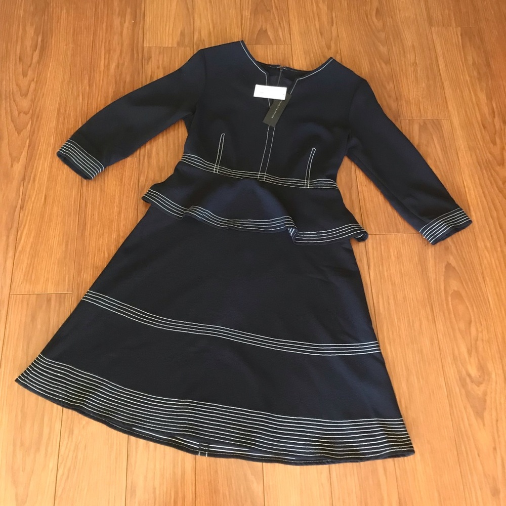 Banana Republic Blue Contrast Stitch Ruffle Dress Size 4 NWT